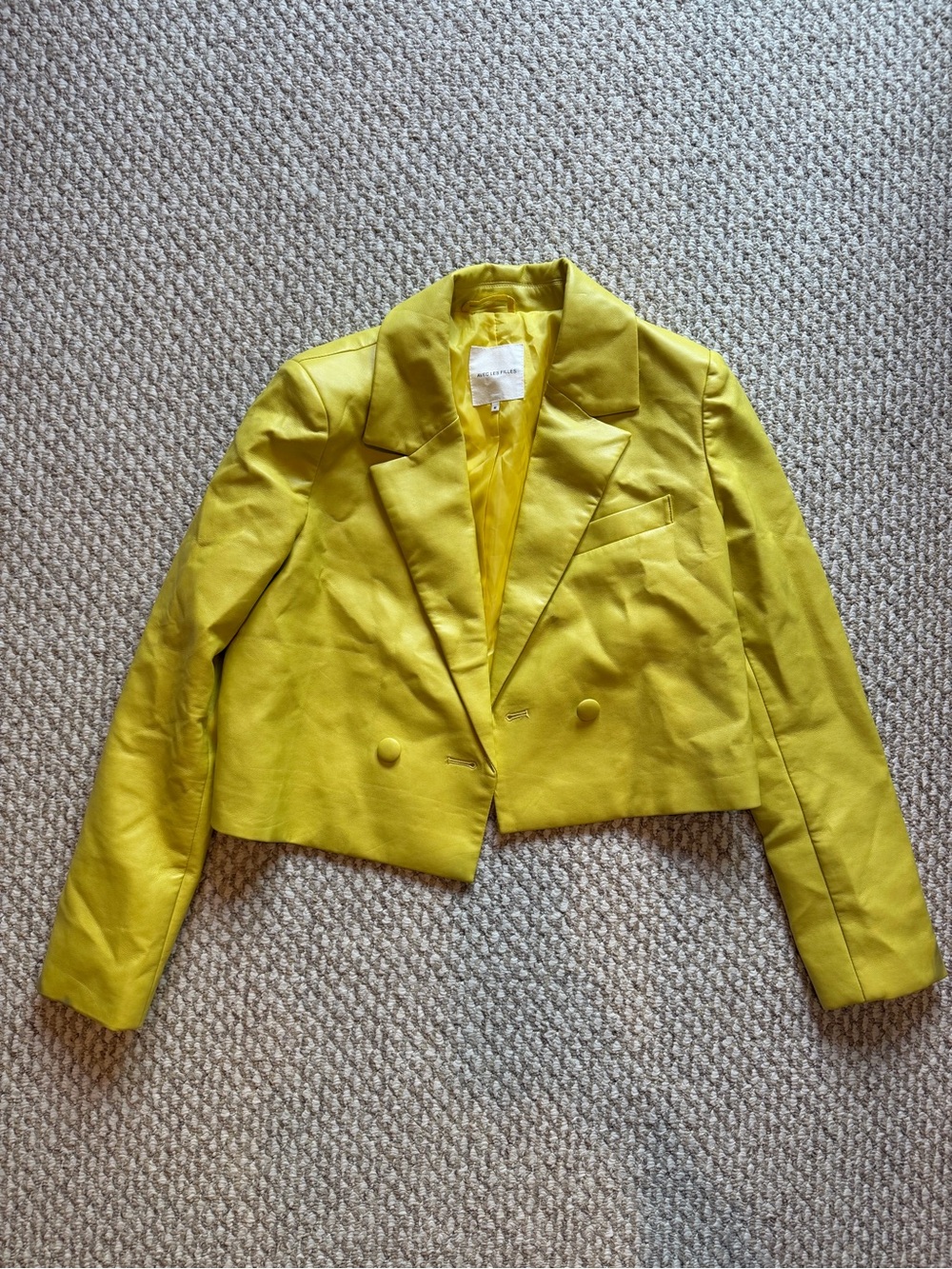 Avec Les Filles Cropped Chartreuse Leather Blazer